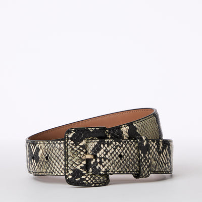 Grey Classic Snake Wide Covered Leather Buckle Belt
